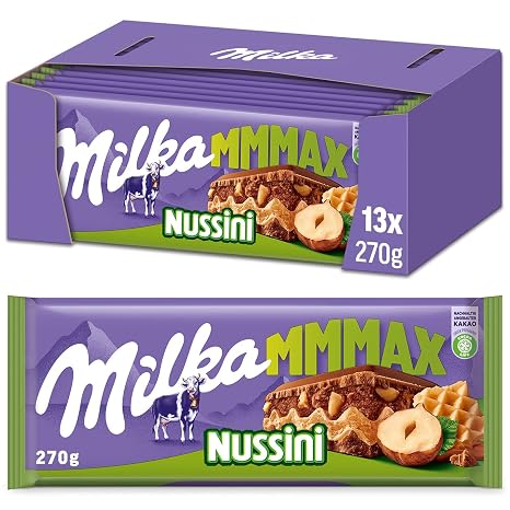 Milka MMMAX Nussini - 13 x 270g - Large Board - Delicate Melting Chocolate Bar with Fine Hazelnut Cream and Waffle