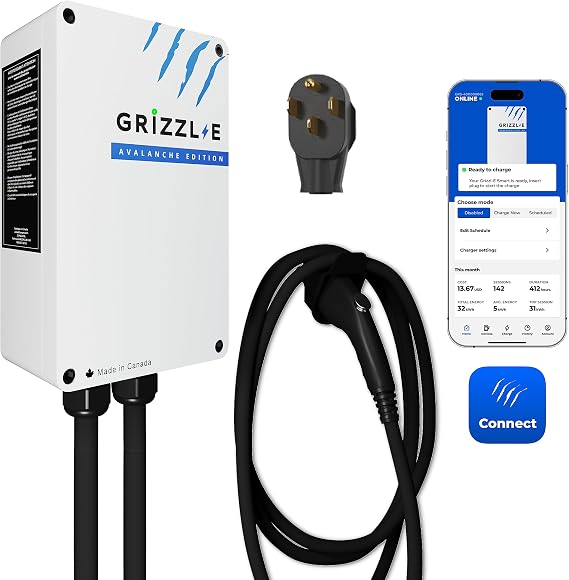 Grizzl-E Classic Connect 40A / 9.6 kW Level 2 EV Charger, UL Tested and Certified, Metal Case Indoor/Outdoor Electric Car Smart Wall Charging Station, NEMA 14-50, J1772, White