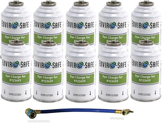 DyLeak Detector Dye Charge for 1234YF Systems + Simple Installation Hose (10 Can Kit)