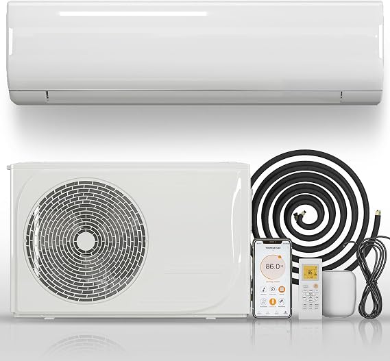 9000BTU Mini Split System Air Conditioner with Heat Pump, 230V Energy Saving AC/Heating System with Inverter, 20SEER Split Air Conditioner with Alexa, Remote Control & Installation Kit.