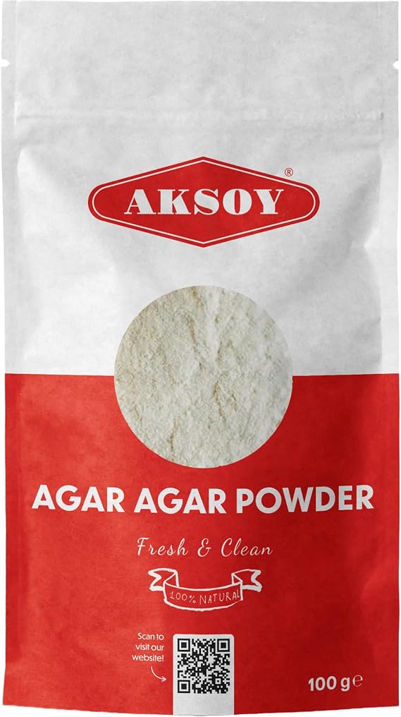 Aksoy Agar Agar Powder 100g Vegan Gelatine Replacement for Jelly & Desserts Food Grade, Non-GMO, Suitable for Vegans & Vegetarians