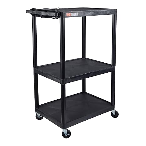 Luxor LE54-B, AV Cart, 3 Shelf Utility Cart with Power, 32" x 24" x 54"H Rolling AV Cart, 300 lb Capacity Multimedia Cart with Casters, Black