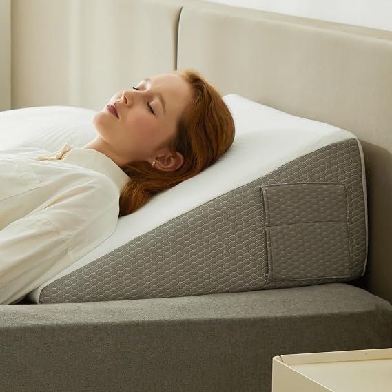 Wedge Pillow, 10 inch Bed Wedge Pillow for Headboard, Pillow Wedge for Acid Reflux Relief, Sleeping, Back Pain Relief, Snoring, Triangle Pillow Wedge, White/Grey