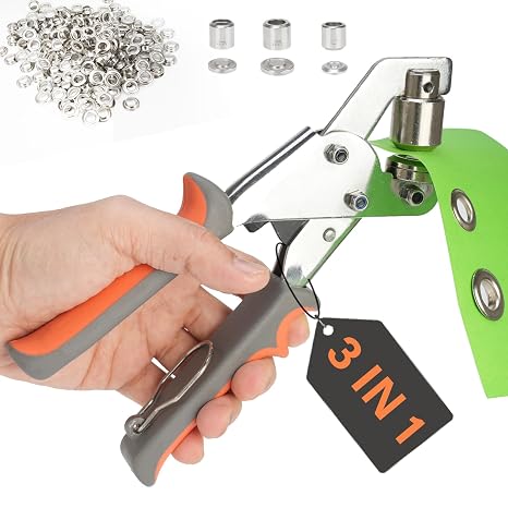 Heavy Duty Grommet Tool Kit 1/21/43/8Multi-Size Hole Punch with 600 PCS Metal Grommets Eyelet Set for Canvas Tarp Leather Curtain and DIY Repair