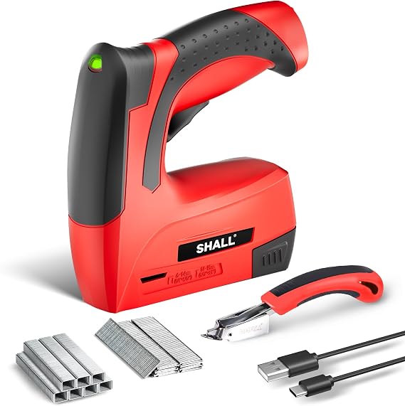SHALL Electric Staple Gun, 2 in 1 Cordless Upholstery Stapler Nail Gun for Wood, 4V Rechargeable Brad Nailer Kit w/ 2500 Staples Nails, Staple Remover & Fast Charger for Crafts, DIY, Decoration