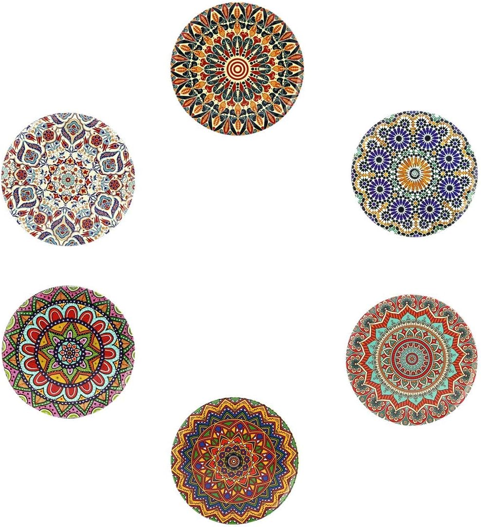 GiftHome 6-Piece Tile Pattern Autum Metal Coaster and Metal Stand