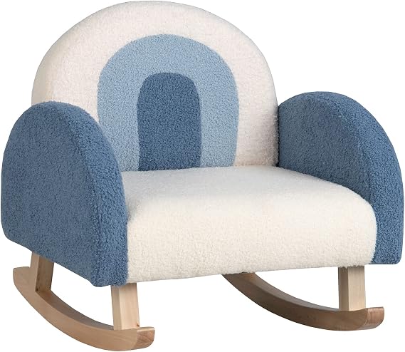 Costzon Kids Sofa, Toddler Rocking Chair w/Solid Wood Frames, Plush Fabric, Anti-Tip Design for Kids Room, Nursery, Playroom, Preschool, Birthday Gift for Boys Girls, Toddler Furniture Armchair, Blue