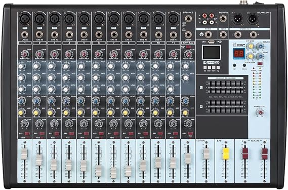 Boytone 12-Channel Professional Bluetooth Audio Mixer, PC Recording, 16 DSP Effects, 48V Phantom Power, 11 Mic Jack, DJ Stereo Input Soundboard Studio Controller, 14 Band EQ, RCA, Unpowered (BT-122MX)