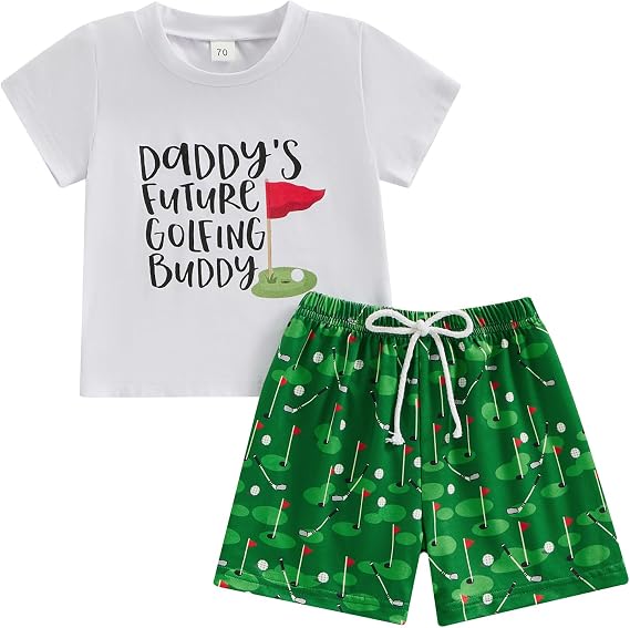 Toddler Baby Boy Golf Outfit Daddy's Future Golfing Buddy Golf T-Shirt Golf Shorts Set 2Pcs Infant Summer Clothes