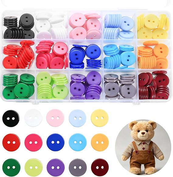 Pack of 300 Colourful Craft Buttons 15 mm