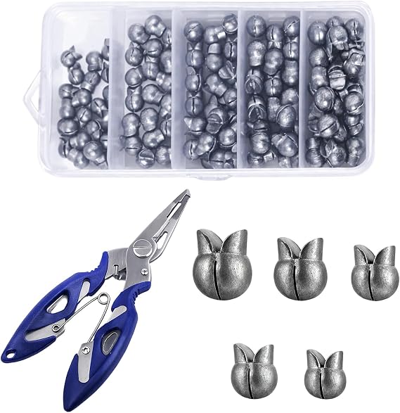 Split Shot Fishing Weights, 100 Piece Split Shot Weights Set with Line Pliers, Mixed Sizes Fishing Sinkers and Weights for Sea Fishing and Carp Fishing