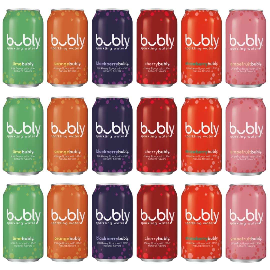 Bubly Sparkling Water, Carbonated Water 6 Flavor Variety Pack - Zero Calories & Zero Sugar, 12 Fl Oz Cans 18 Pack