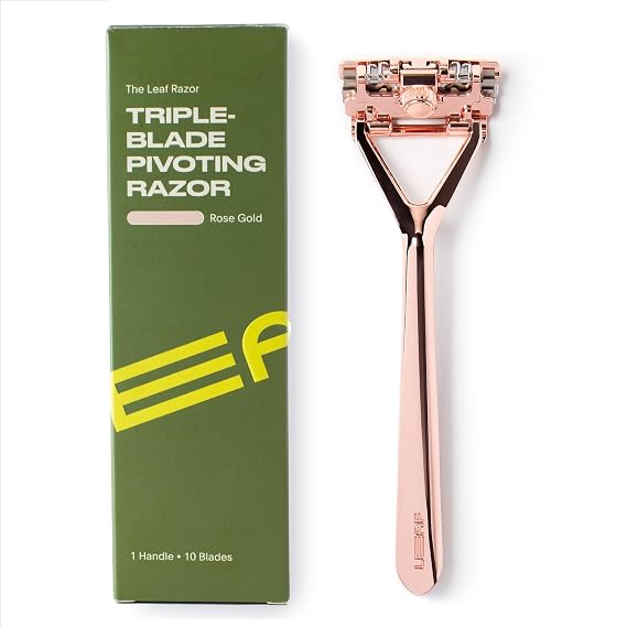 Leaf Shave Leaf Razor - All-Metal Safety Shaver, 10 Blades - Rose Gold