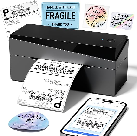 Bluetooth Thermal Shipping Label Printer, 4x6 Thermal Label Printer