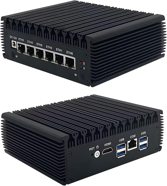 Fanless Mini PC Win 11 Pro, Core i5 8250U Micro Firewall Appliance with 6 x Gigabit LAN, Mini Computer Hardware for Network Router, Barebone NO RAM/SSD/System, RJ45 COM