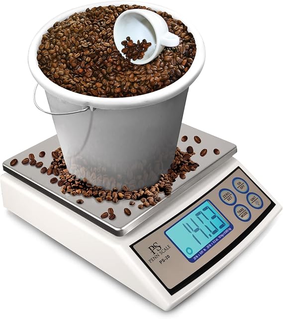 Penn Scale PS-20 Digital Kitchen Portion Scale - 20lb Electric Kitchen Scale with 0.01lb Readability - Removable Platter & LCD Display - KG, Lb, Oz Unit Conversion (AC & Battery Powered)