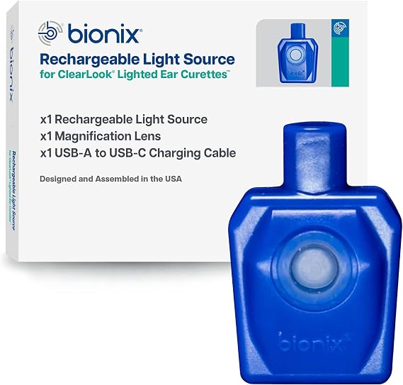 Bionix - Rechargeable Light Source for the Lighted Ear Curette System, USB-C & LED Light Earwax Removal Kit Attachment, Increases Visibility for Cerumen Removal, Ideal for Healthcare Providers