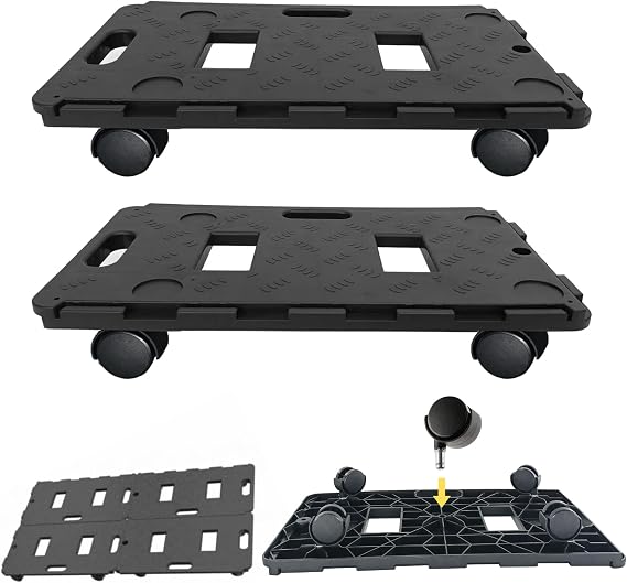 Furniture Dolly, 2 Pack Moving Dolly Connectable, 24.6in-12.4in 440 Lbs Capacity, Furniture Movers 5 Wheels Heavy Duty, Small Flat Dolly Cart, Portable and Light Dollies (Black Dolly)