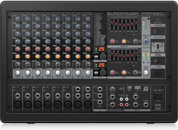 Behringer EUROPOWER PMP1680S 1600W 10-Channel Powered Audio Mixer, Portable PA System Sound Board Mixing Desk, DJ Mixer Amp, Professional Audio Amplifier for PA & Stage Events