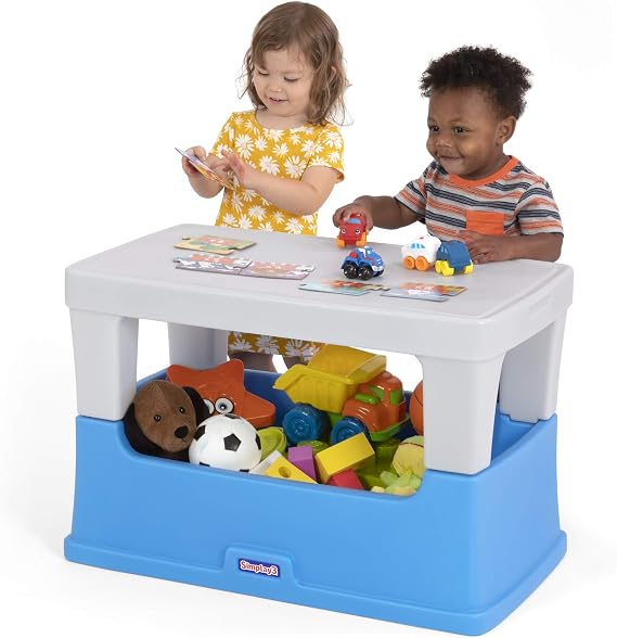 Simplay3 Play Around Toy Box Table, Multipurpose Kids Toy Box and Toddler Play Table for Toys, Art Supplies, Crafts, Durable, Plastic Large Toy Box, Made in USA