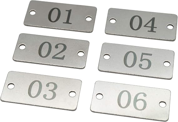 Stainless Steel Rectangle Numbered Tags with Two Holes (1-10)