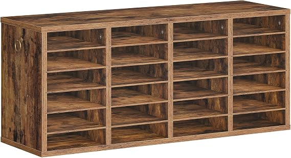 HOOBRO Literature Organizers, 24 Compartments Office Mailbox with Adjustable Shelves, Wood Countertop Literature Sorter for Office, Home, Classroom, Mailrooms Organization Rustic Brown FG64WF01