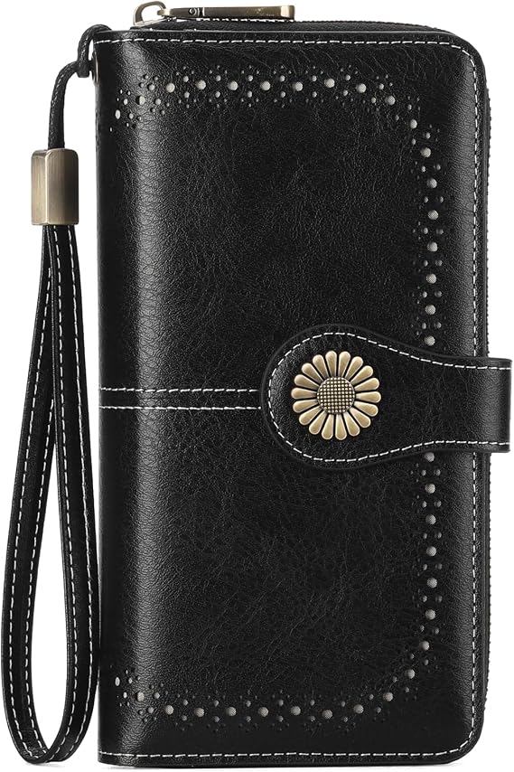 SENDEFN Wallet for Women RFID Blocking Leather Clutch Long Purse Large Capacity Credit Card Holder Wristlet