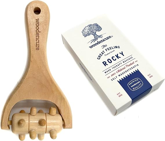 Instantly Self Massage Waist Thigh, Leg, Hands Full Body Roller Tool Massager DIY Maderotherapy Pure Pear Wood Lightweight (Rocky)