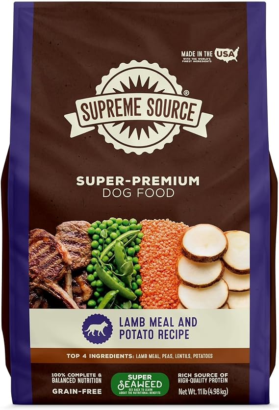 Supreme Source Grain Free Dry Dog Lamb Meal & Potato - Food High Protein Natural Pet Food for Dogs Balanced Nutrition Digestive Support Soft Bites Alternative Adult Dry Kibble (11 lbs)