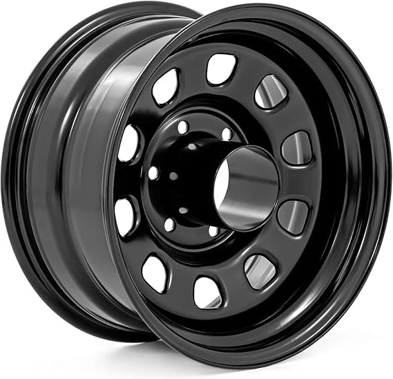 Rough Country Black Steel Wheel - 17x9, 6x5.5 Bolt Pattern, 12mm Offset, 4.25 Bore, Heavy-Duty D-Window Off-Road Rim for Trucks & Jeeps
