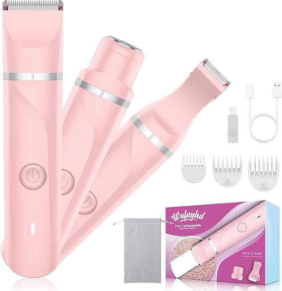 Electric Shaver Razors for Women, 3 in 1 Waterproof Bikini Trimmer Wet & Dry Use, Painless Facial Hair Removal for Women, Pubic Hair Timmer, Smooth Shaving for Ladies Face, Body, Legs, Private Areas