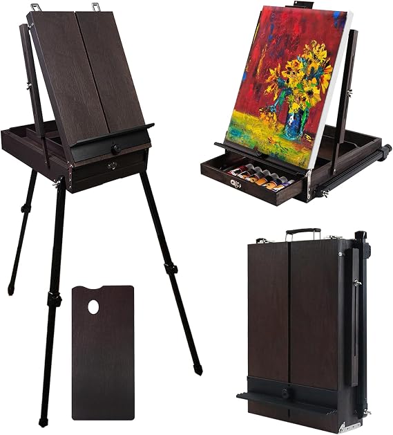 CONDA 70 French Easel with Aluminum Legs, Folding Sketch Painting Easel with Drawer, Tripod Easel Stand for Painting, Sketching, Display