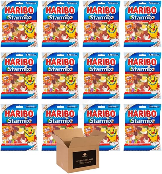 Sweets Share Size Bags | Sweet & Sour Jellies, Gummy Candy & Chewy Treats for Kids & Adults | Party, Halloween, Xmas Gift Snacks (Haribo Starmix PM £1.25-140g x 12Pack)