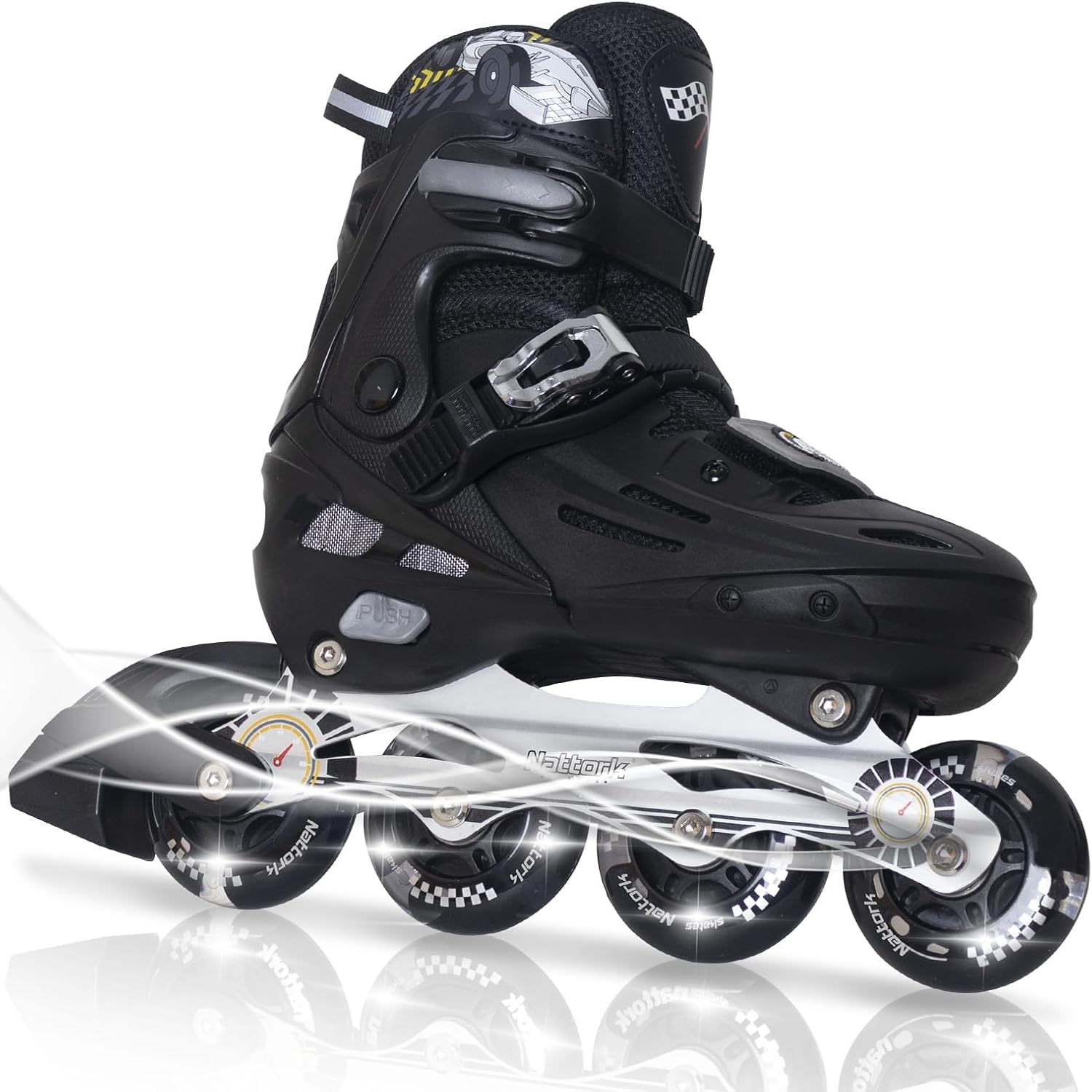 Inline Skates for Boys and Girls Youth, 4 Size Adjustable Roller Skates with PU Wheels, Aggressive Inline Skates High Performance for Kids Age 6-12