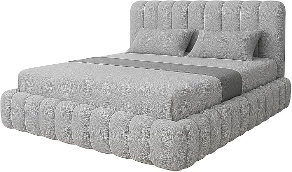 Luxury Cloud Teddy Boucle Ottoman Storage Bed Frame, Double Size, Panel Headboard, Modern Style, Upholstered Fabric, (Silver, 4ft 6in double)