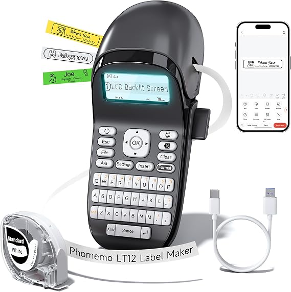 Phomemo Label Maker Machine with Tape, Rechargeable Handheld Label Makers