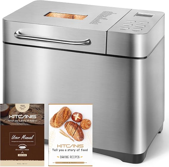 Bread Maker Machines 19 in 1, Stainless Steel Breadmaker with Nut Automatic Dispenser, 2.2LB Large Bread Machine, Nonstick Pan, LCD Touch Panel, Gluten Free, Dough Maker, Jam, Yogurt by KITCANIS