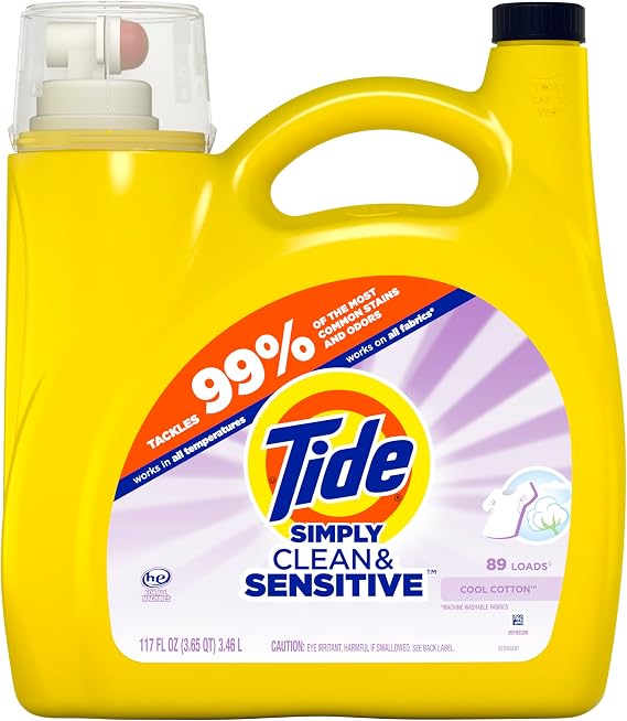 Tide Simply Clean & Sensitive Liquid Laundry Detergent, Cool Cotton Scent, 89 Loads, 112 fl oz