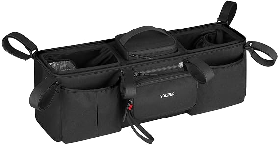 YOREPEK Padded Double Stroller Caddy, Heavy Duty Stroller Caddy Attachment | Detachable Cooler Bag & Handbag, Double Stroller Organizer Fits Bob Duallie, City Mini GT2, Jeep, Double Stroller Accessories