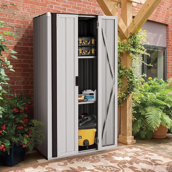 U-MAX Outdoor Tall Garden Storage Box with 3 Adjustable Shelves,White