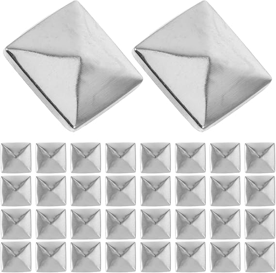 100 Pack Square Rivets, 0.39in Copper Flat Back Pyramid Studs