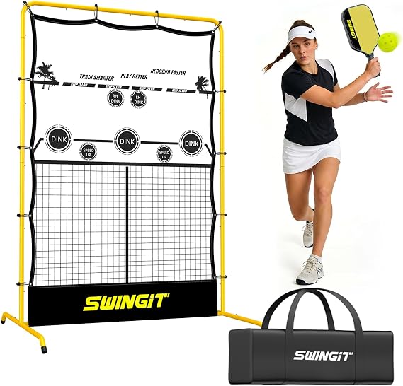 4x6FT Mini Pickleball Rebounder Net Training Equipment Aid, Portable Metal Frame Solo Trainer, Portable Solo Practice Dinks Volleys Drills in Quick Setup for Indoor Garage Outdoor Driveway Backyard
