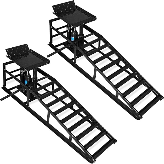 2 Pack Hydraulic Car Ramps 5t, Car Ramps High Lift 11000lbs, Cars Lift Service Ramp Height 9"-14.2", Heavy Duty Steel Auto Ramp for Changing Oil for Maintenance, Black