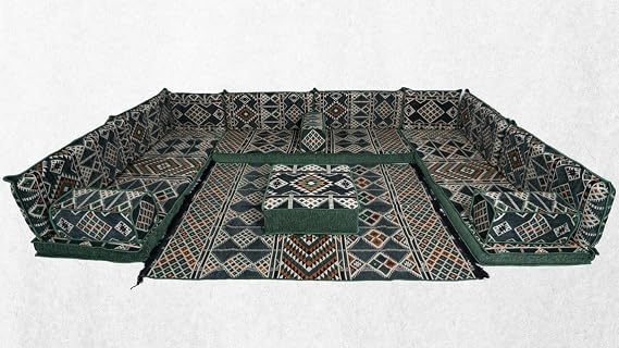 Corner Floor Sofa Seating,Floor Cushions,Green Arabic Majlis,U Shaped Arabic Sofa Set,Floor Pillows,Oriental Floor Seating,Arabic Jalsa