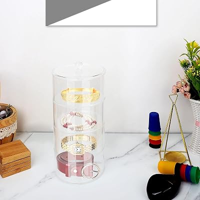 Belt Organizer, Clear Round Display Case Belt Holder, Durable Closet Acrylic Belt Display Storage Box, Stackable Plastic Organizers, Perfect for Belts, Jewelry, Watches, Makeup,Three Layers
