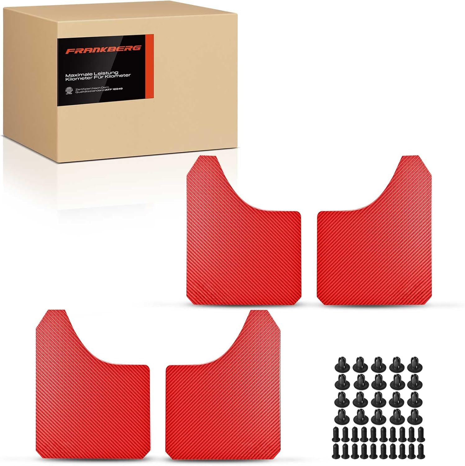 Frankberg 4x Mud Flaps Fender Mud Guard Front and Rear Compatible with Estate Saloon SUV Hatchback Cabriolet Coupe MPV Pickup Lorry All Bodystyle Red 153.5  117.3 [IN]