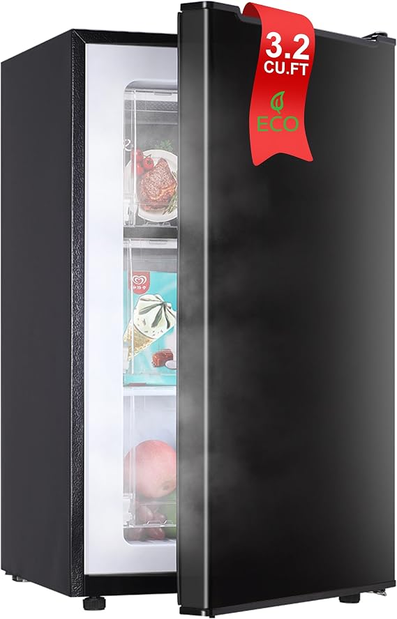 BODACIOUS Mini Upright Freezer - 3.2 Cu.Ft Compact Small Freezer - Black