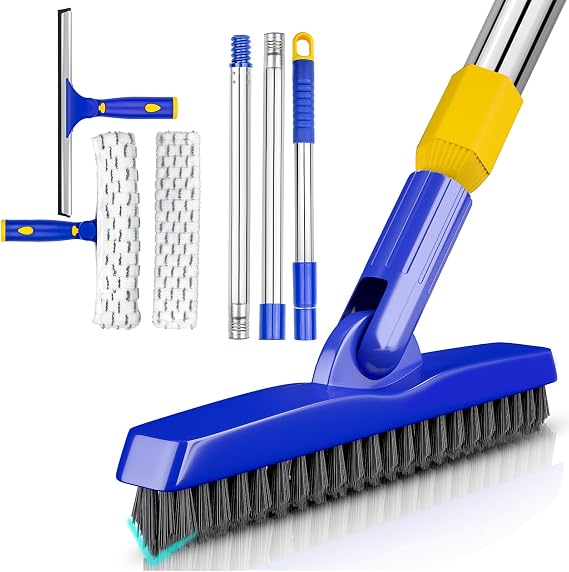 ITTAR V-Shape Grout Brush and Rotatable Window Squeegee with Long Handle