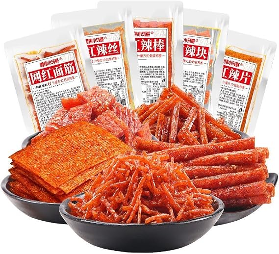 6 flavors mixed spicy spicy latiao,spicy big gluten, instant spicy slices spicy shreds, snack food,delicious Chinese snacks gifts, spicy sweet spicy,handmade spicy mala latiao (Mixed taste,5packs)