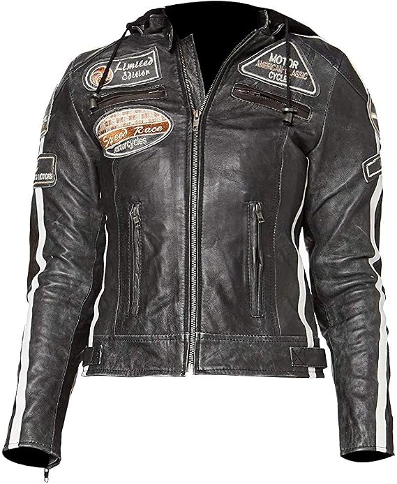 Womens Vintage Cafe Racer Retro Biker Jacket - Ladies Distressed Motorcycle Leather Jacket